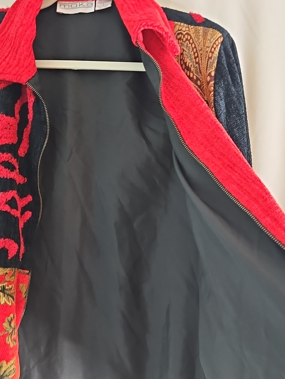 VINTAGE MOKA Red & Black Patchwork Zip Jacket - Picture 3 of 8